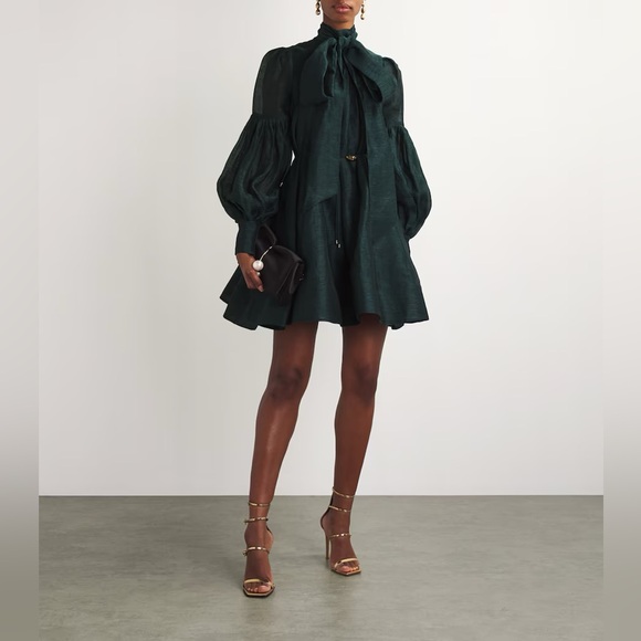 ZIMMERMANN Linen Silk Tie Neck Mini Dress Size - Picture 12 of 16